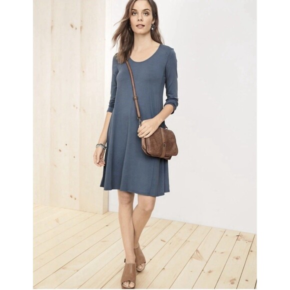 Garnet Hill Knit Trapeze Blue Scoop Neck 3/4 Sleeve T Shirt Dress Women’s XS - Picture 1 of 6